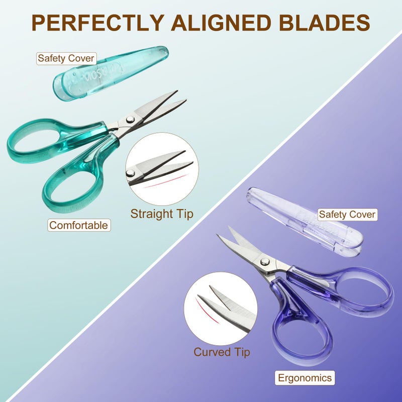 PAFASON Sharpest & Precise Embroidery Scissor Set 2 PC Curved Straight for Quilting Sewing Knitting Crafting Cross Stitch Crochet Thread Yarn Paper Fabric Detail Cutting Stainless Steel Safety Case - Image 3